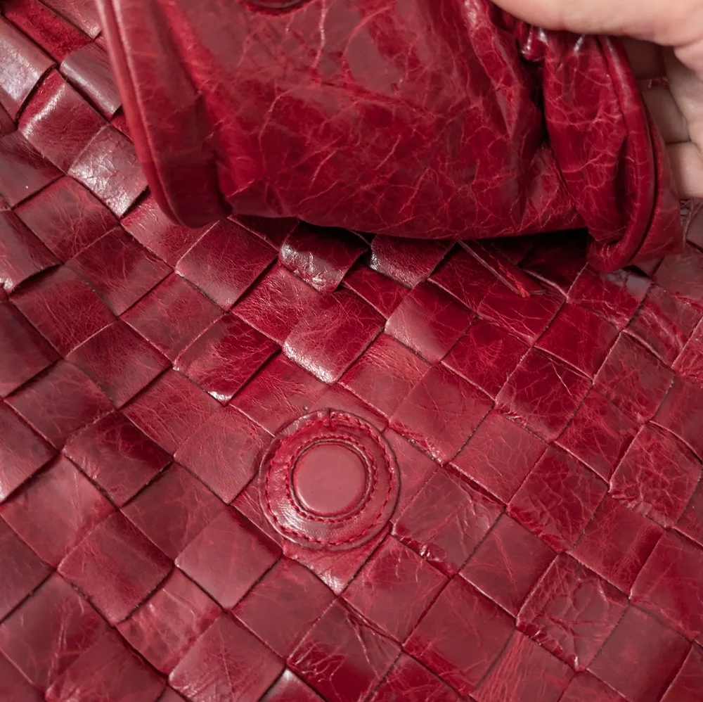 LATICO Red Leather Bag Tote School Handbag Satchel‎ Purse Woven Front Boho